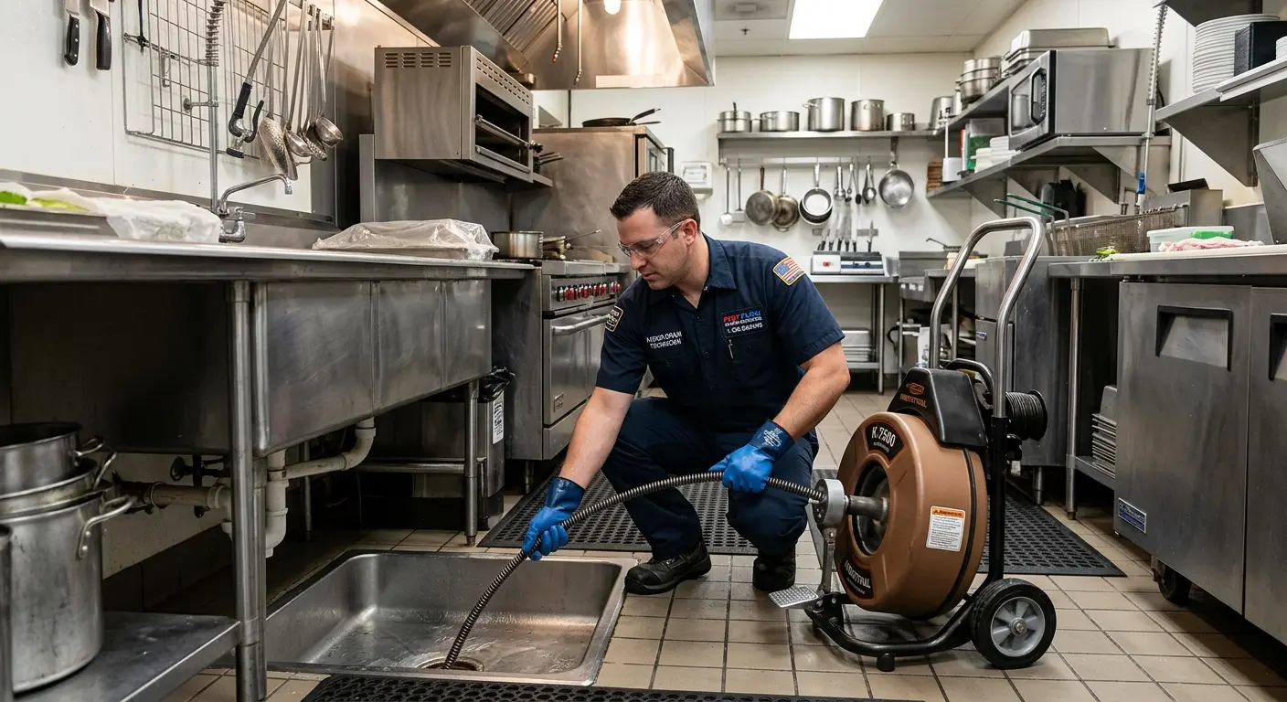 Commercial drain cleaning service in a restaurant kitchen in Parkville